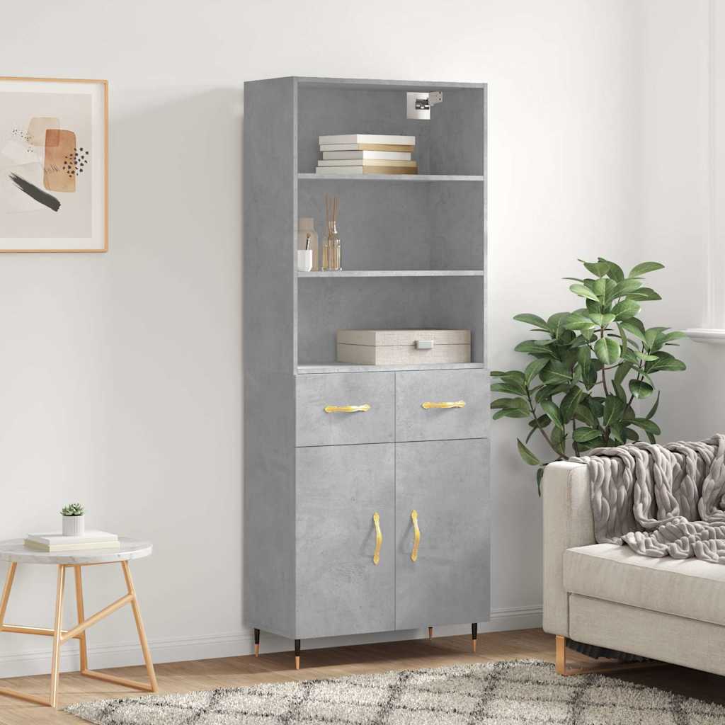 Highboard betonggrå 69,5x34x180 cm konstruert tre