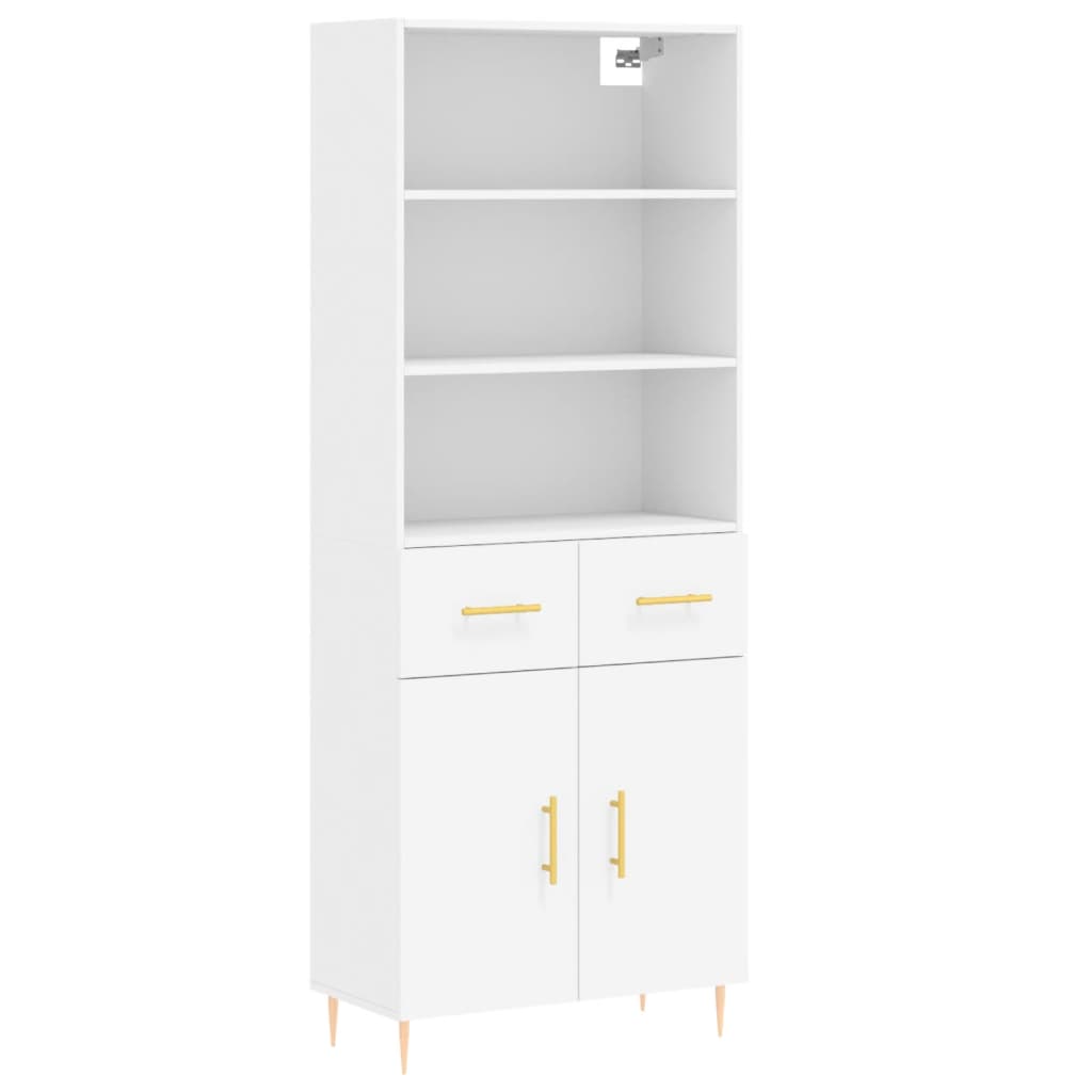 Highboard hvit 69,5x34x180 cm konstruert tre