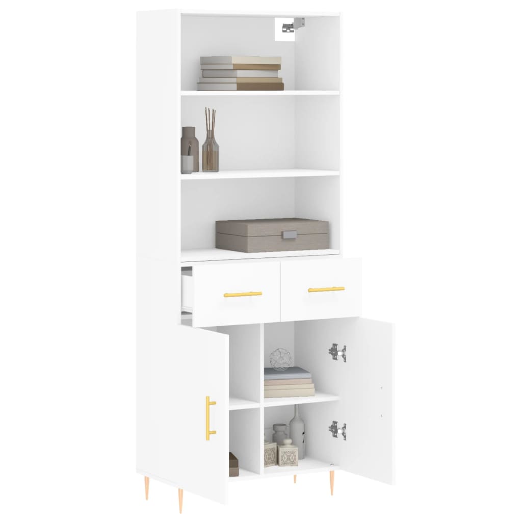 Highboard hvit 69,5x34x180 cm konstruert tre