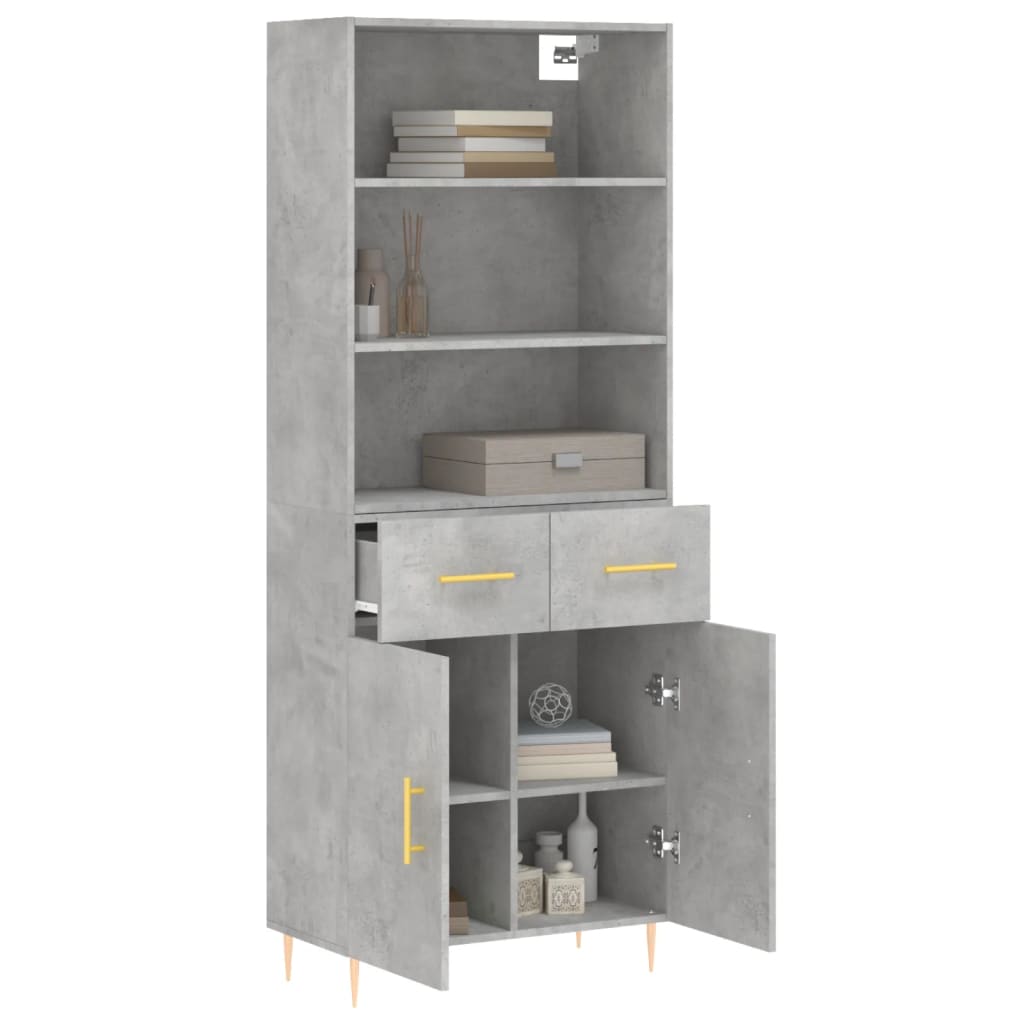 Highboard betonggrå 69,5x34x180 cm konstruert tre