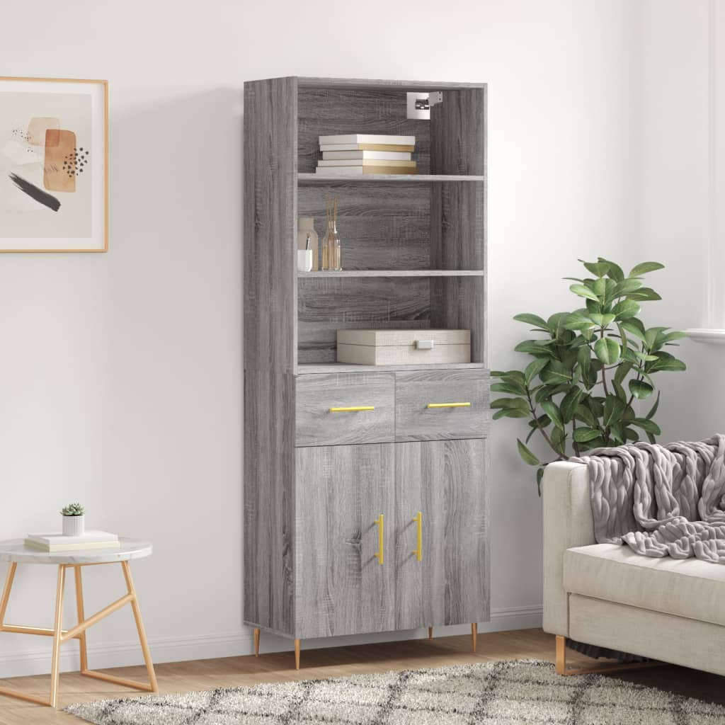 Highboard grå sonoma 69,5x34x180 cm konstruert tre