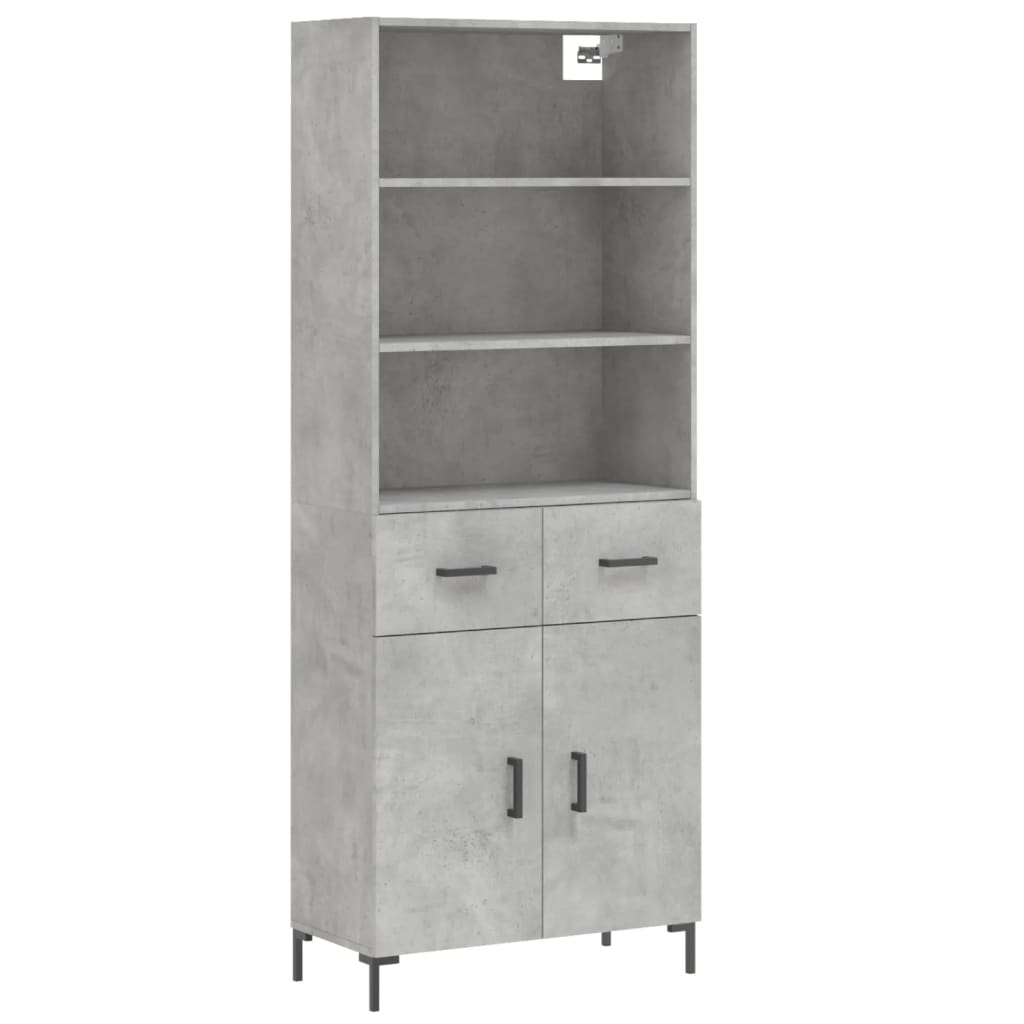 Highboard betonggrå 69,5x34x180 cm konstruert tre