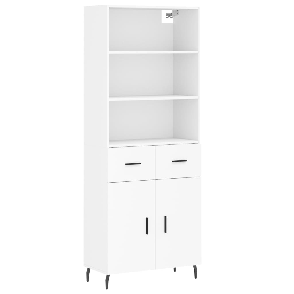 Highboard hvit 69,5x34x180 cm konstruert tre