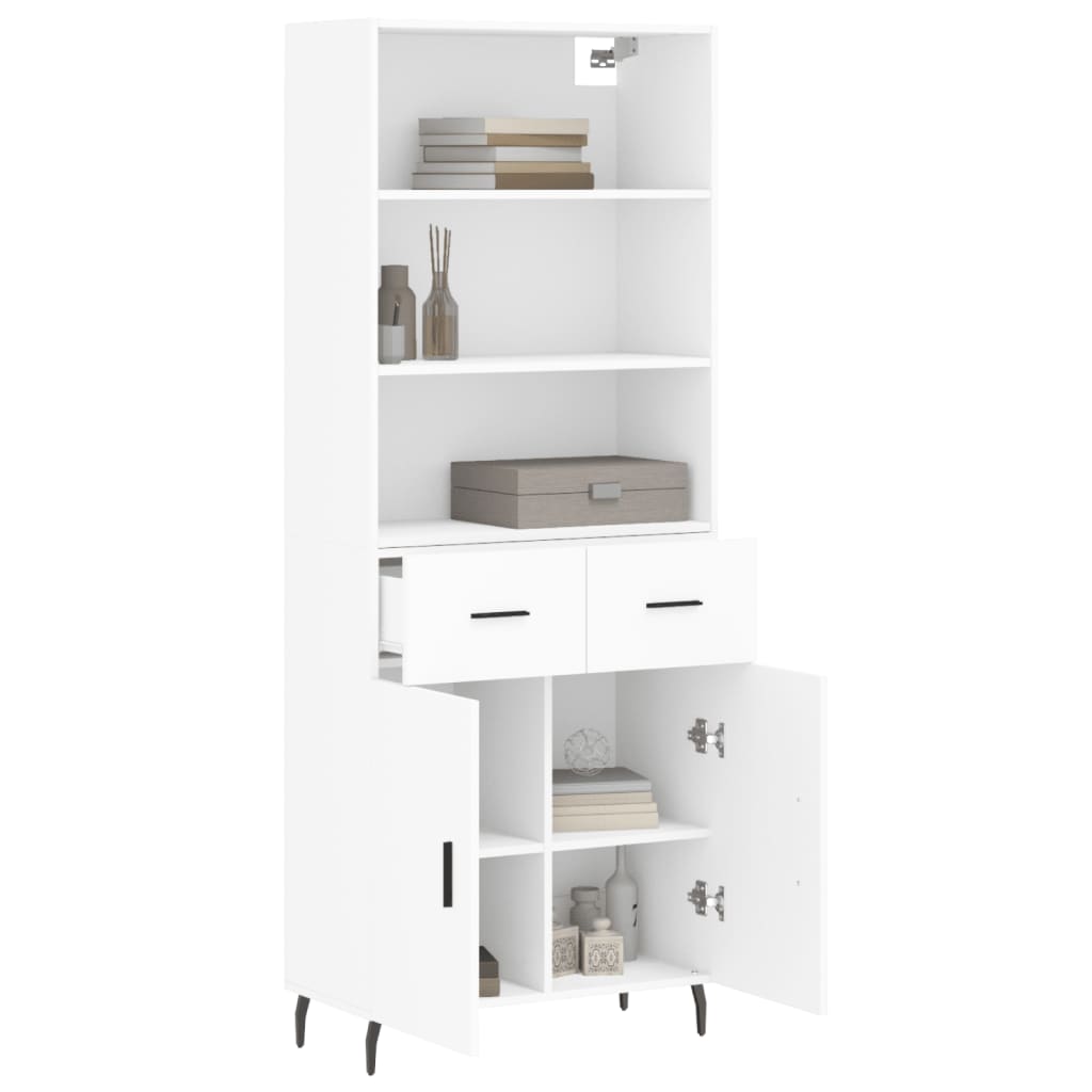 Highboard hvit 69,5x34x180 cm konstruert tre