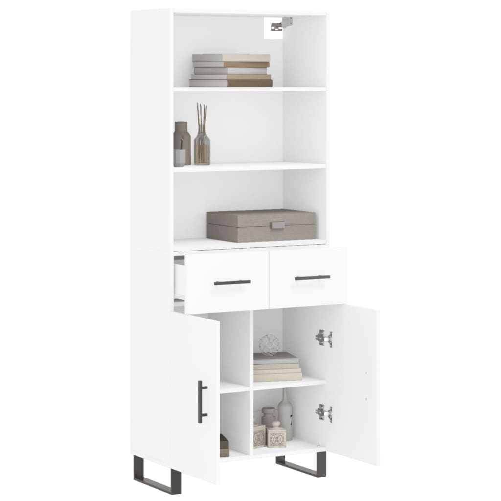 Highboard hvit 69,5x34x180 cm konstruert tre