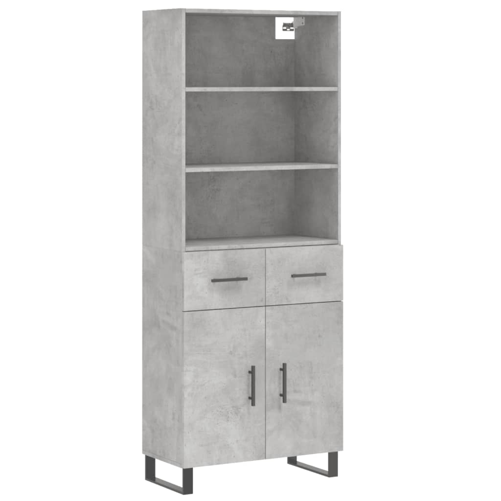 Highboard betonggrå 69,5x34x180 cm konstruert tre