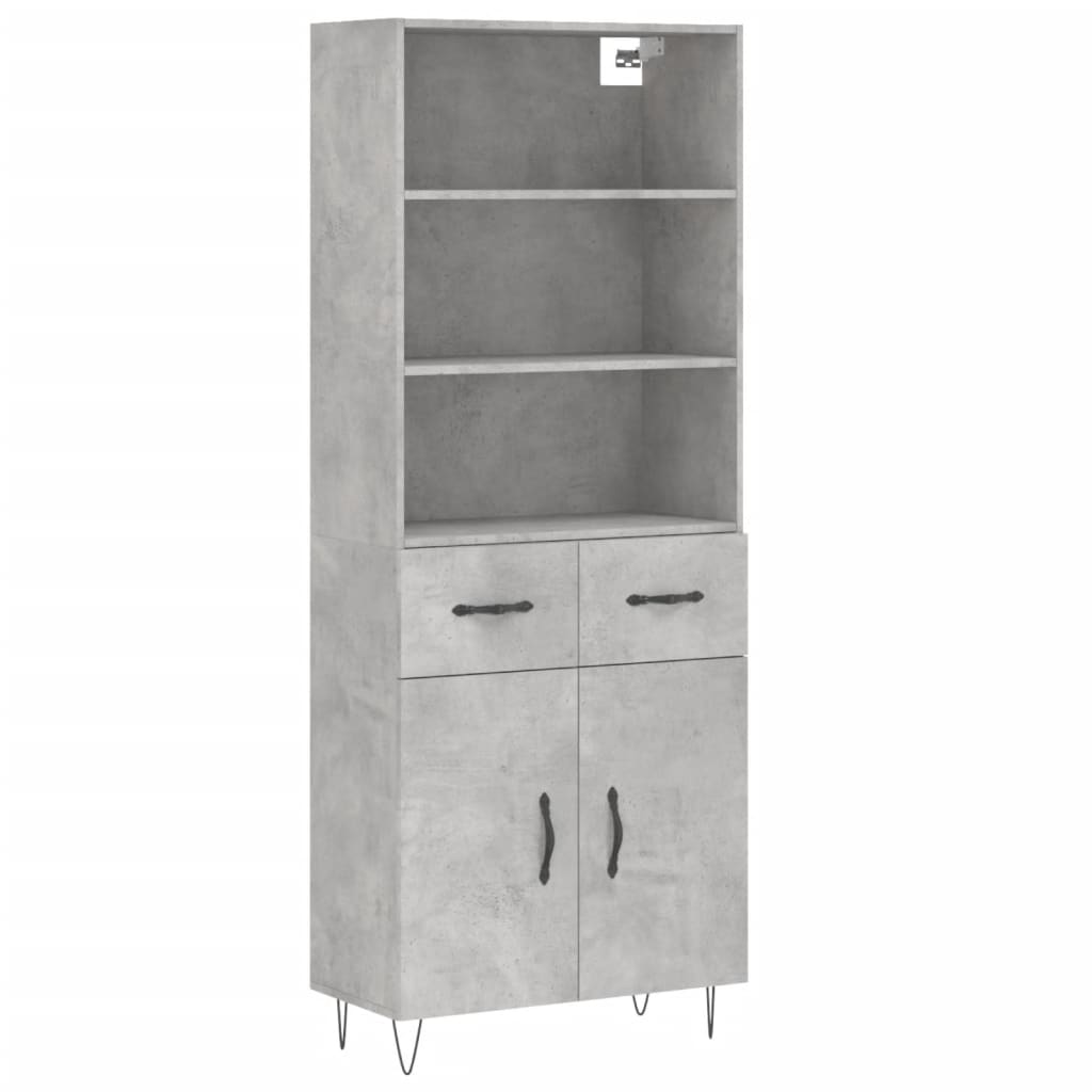 Highboard betonggrå 69,5x34x180 cm konstruert tre