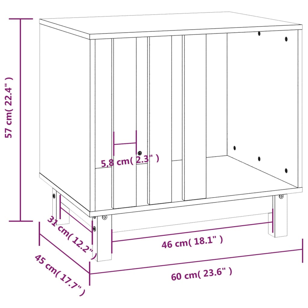 Hundehus hvit 60x45x57 cm heltre furu