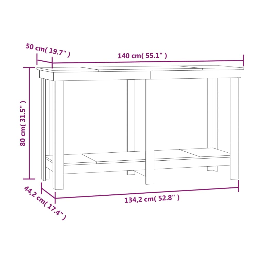 Arbeidsbenk 140x50x80 cm heltre furu