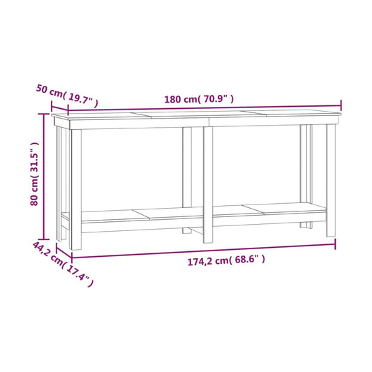 Arbeidsbenk hvit 180x50x80 cm heltre furu