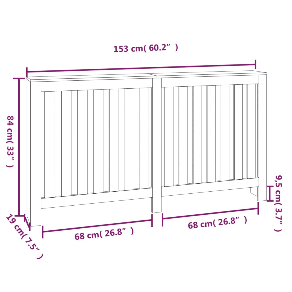 Radiatordeksel hvit 153x19x84 cm heltre furu vidaXL