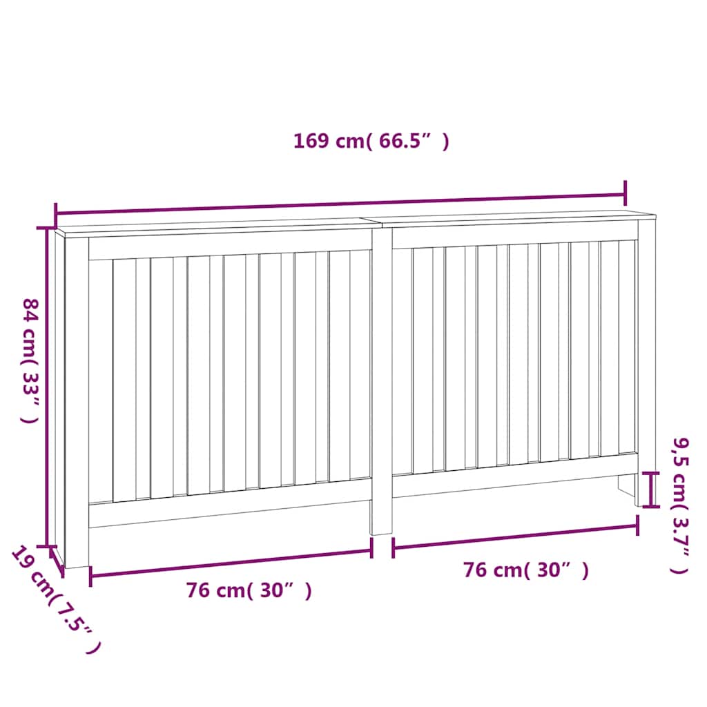 Radiatordeksel 169x19x84 cm heltre furu vidaXL