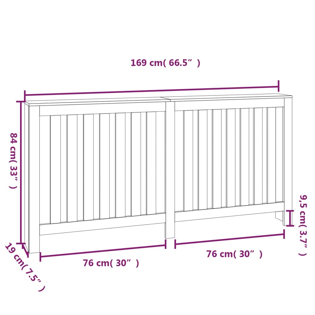 Radiatordeksel hvit 169x19x84 cm heltre furu vidaXL