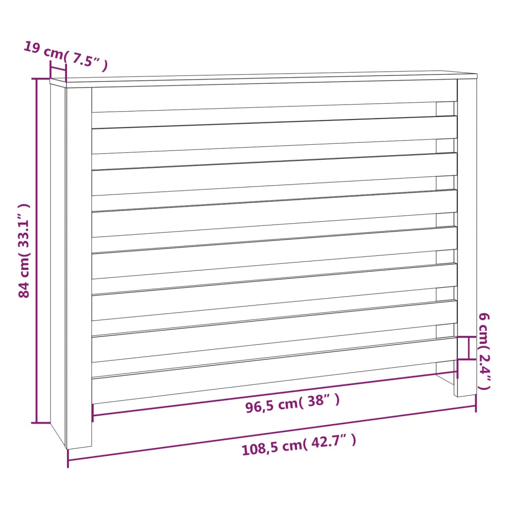 Radiatordeksel 108,5x19x84 cm heltre furu vidaXL
