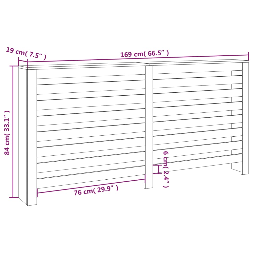 Radiatordeksel hvit 169x19x84 cm heltre furu vidaXL