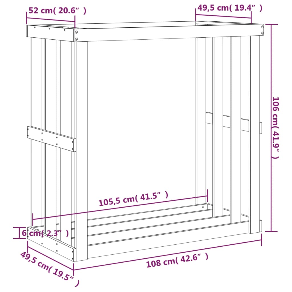 Utendørs vedstativ hvit 108x52x106 cm heltre furu