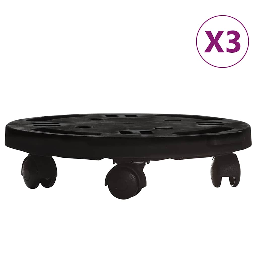 Plantetralle med hjul 3 stk diameter 30 cm svart 170 kg