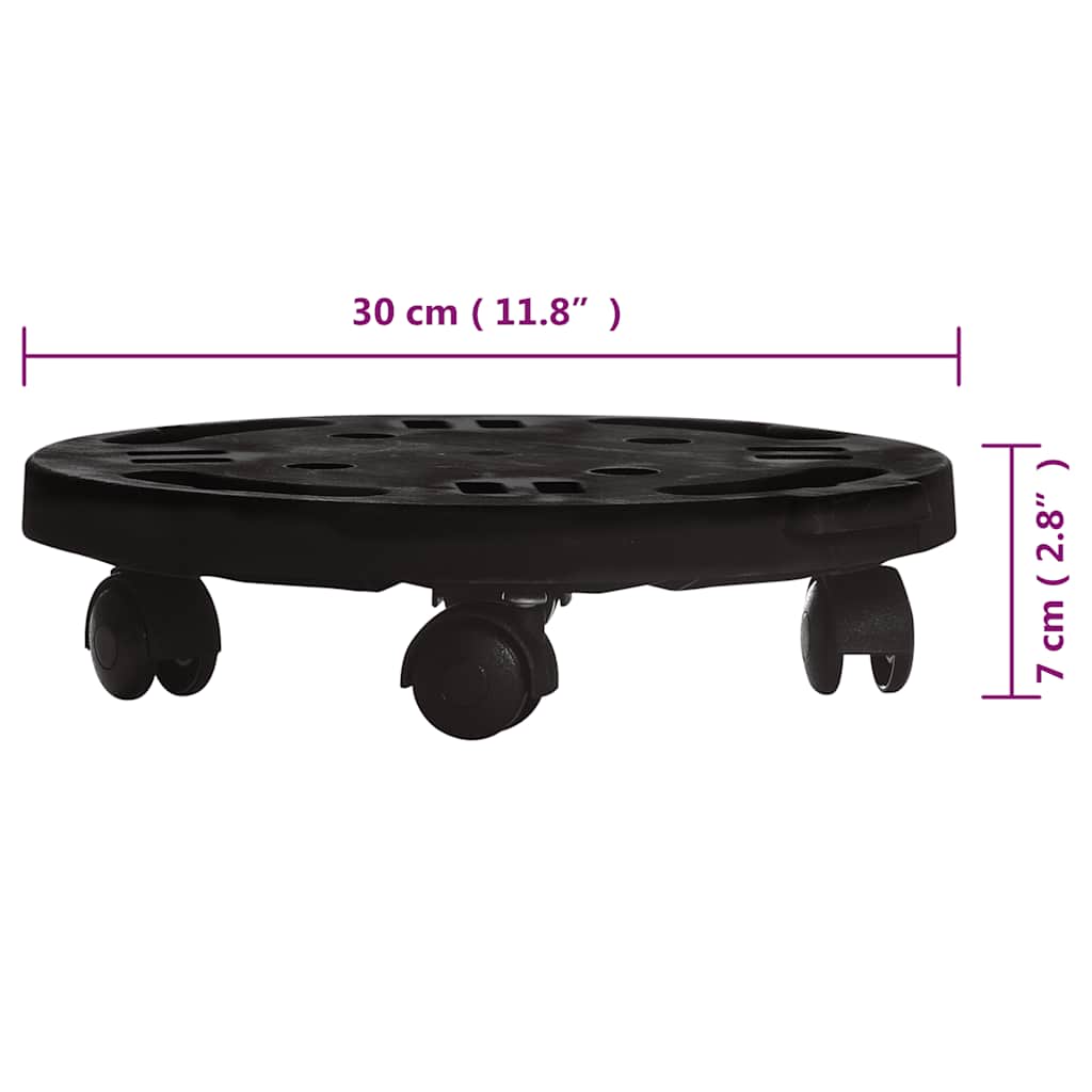 Plantetralle med hjul 5 stk diameter 30 cm svart 170 kg