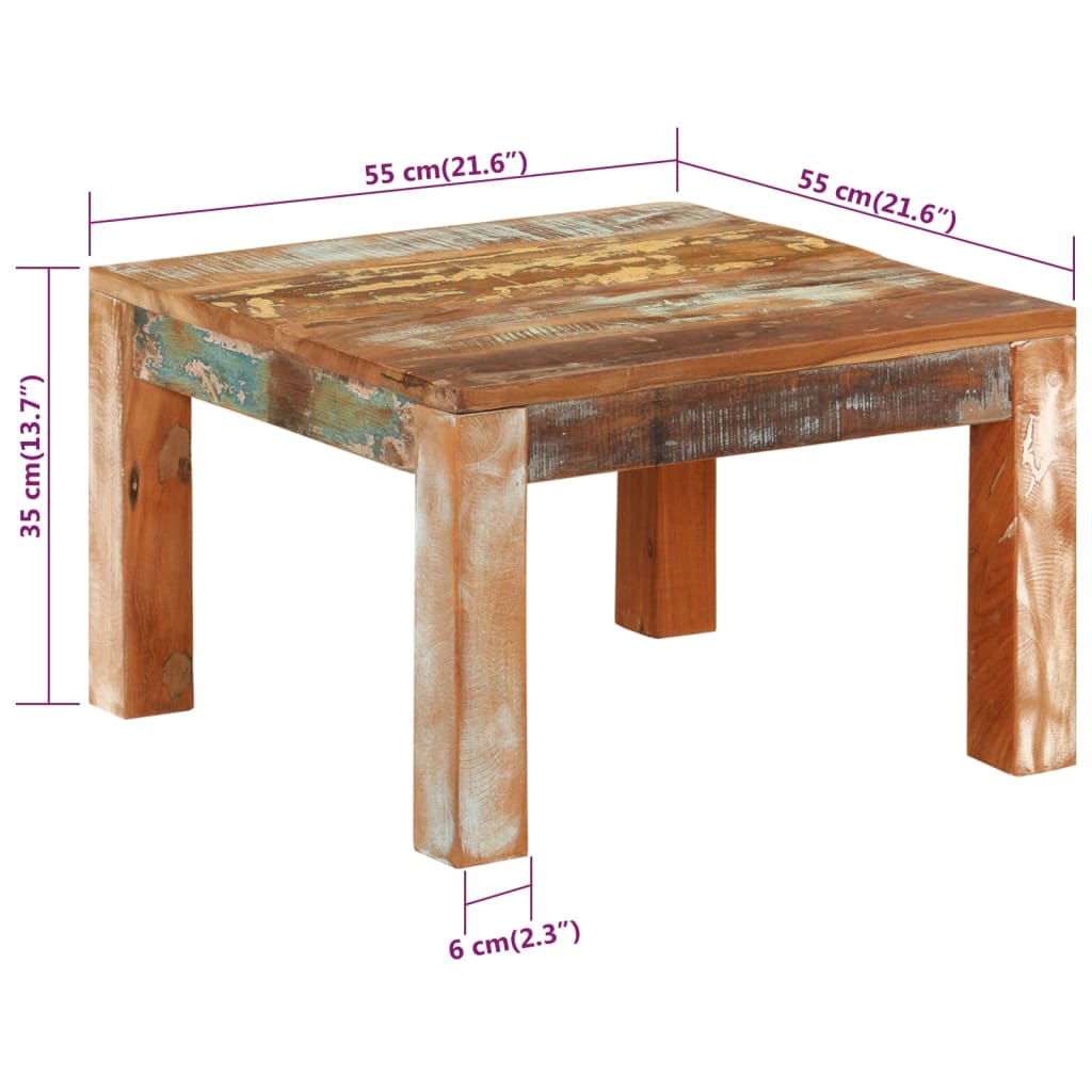 Salongbord 55x55x35 cm gjenvunnet heltre