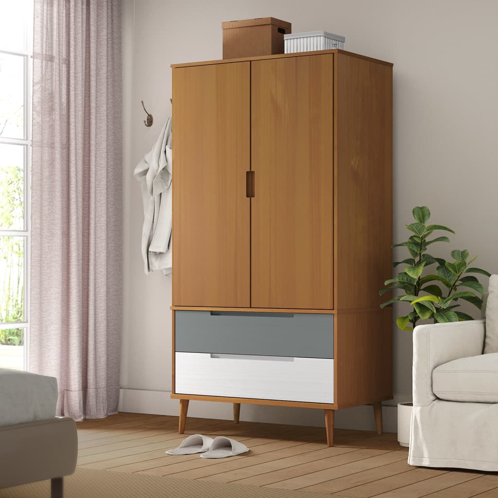 Garderobe MOLDE brun 90x55x175 cm heltre furu