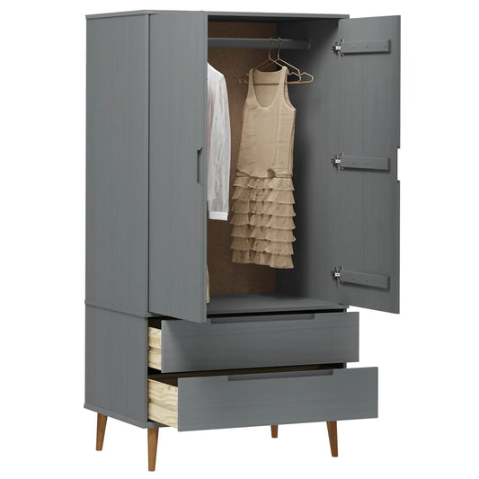 Garderobe MOLDE grå 90x55x175 cm heltre furu