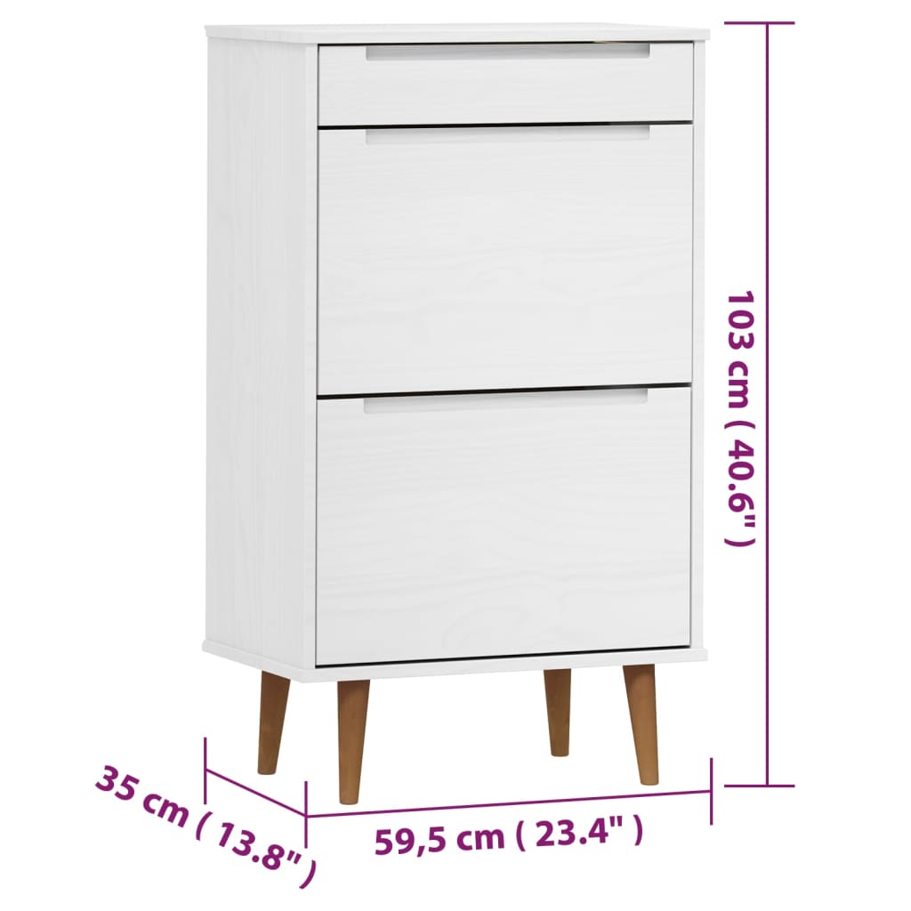 Skoskap MOLDE hvit 59,5x35x103 cm heltre furu