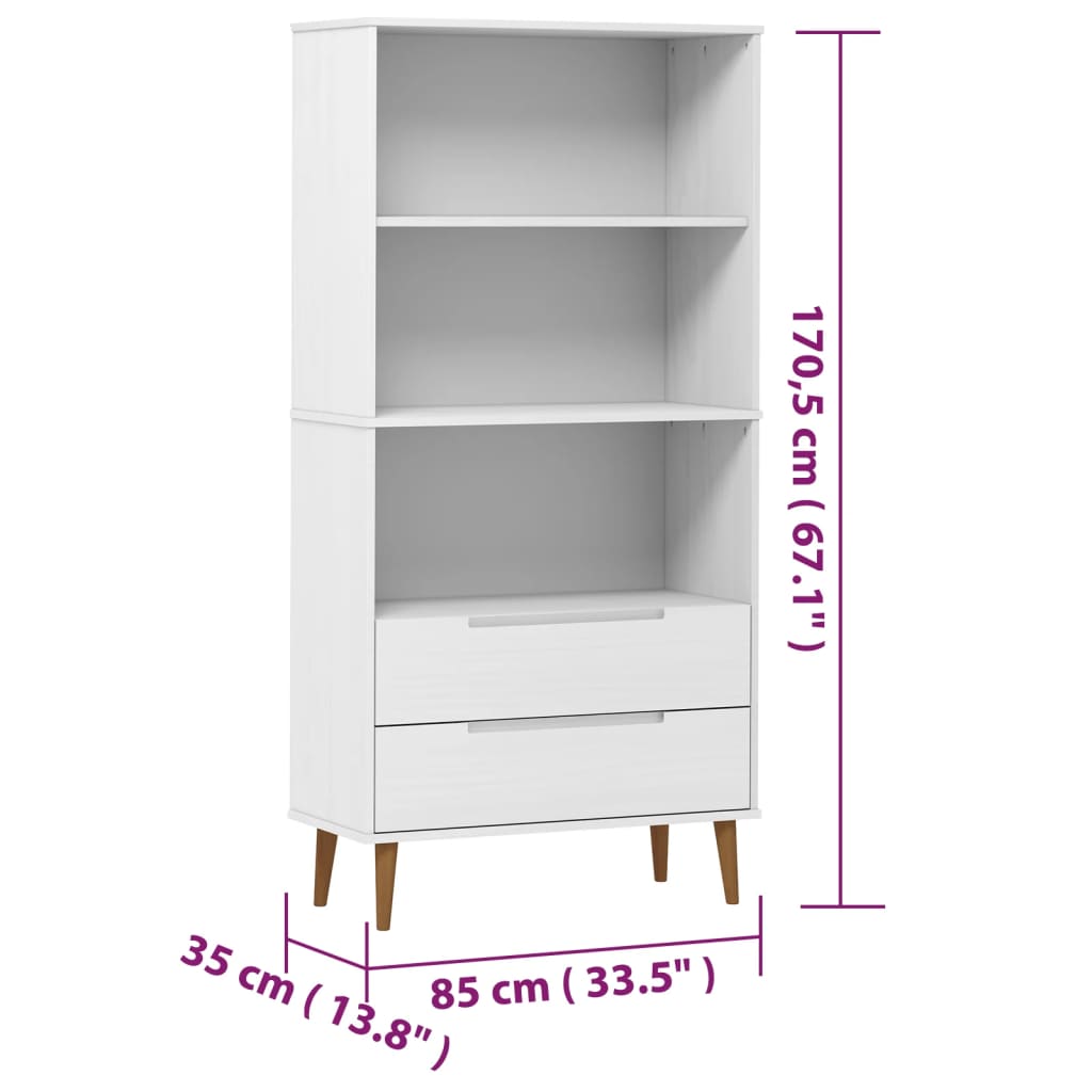 Bokhylle MOLDE hvit 85x35x170,5 cm heltre furu