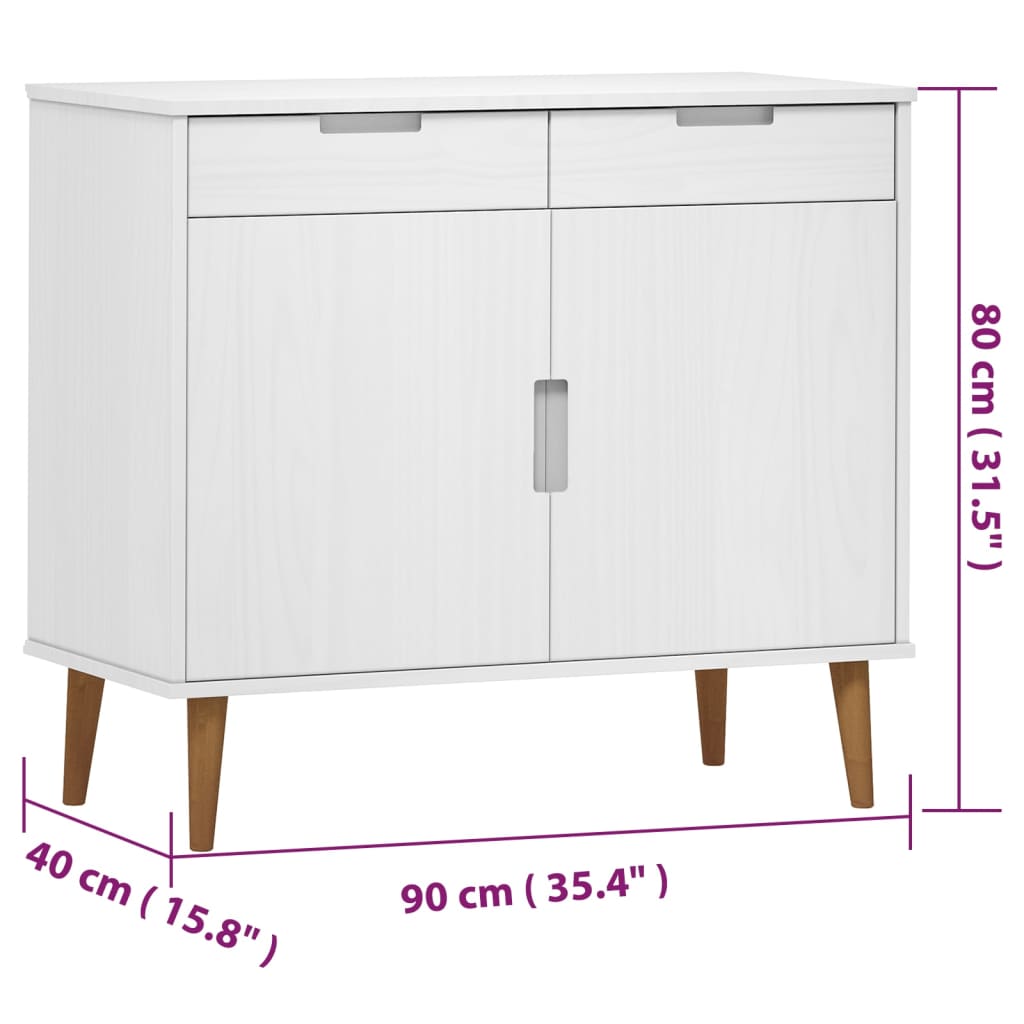 Skjenk MOLDE hvit 90x40x80 cm heltre furu