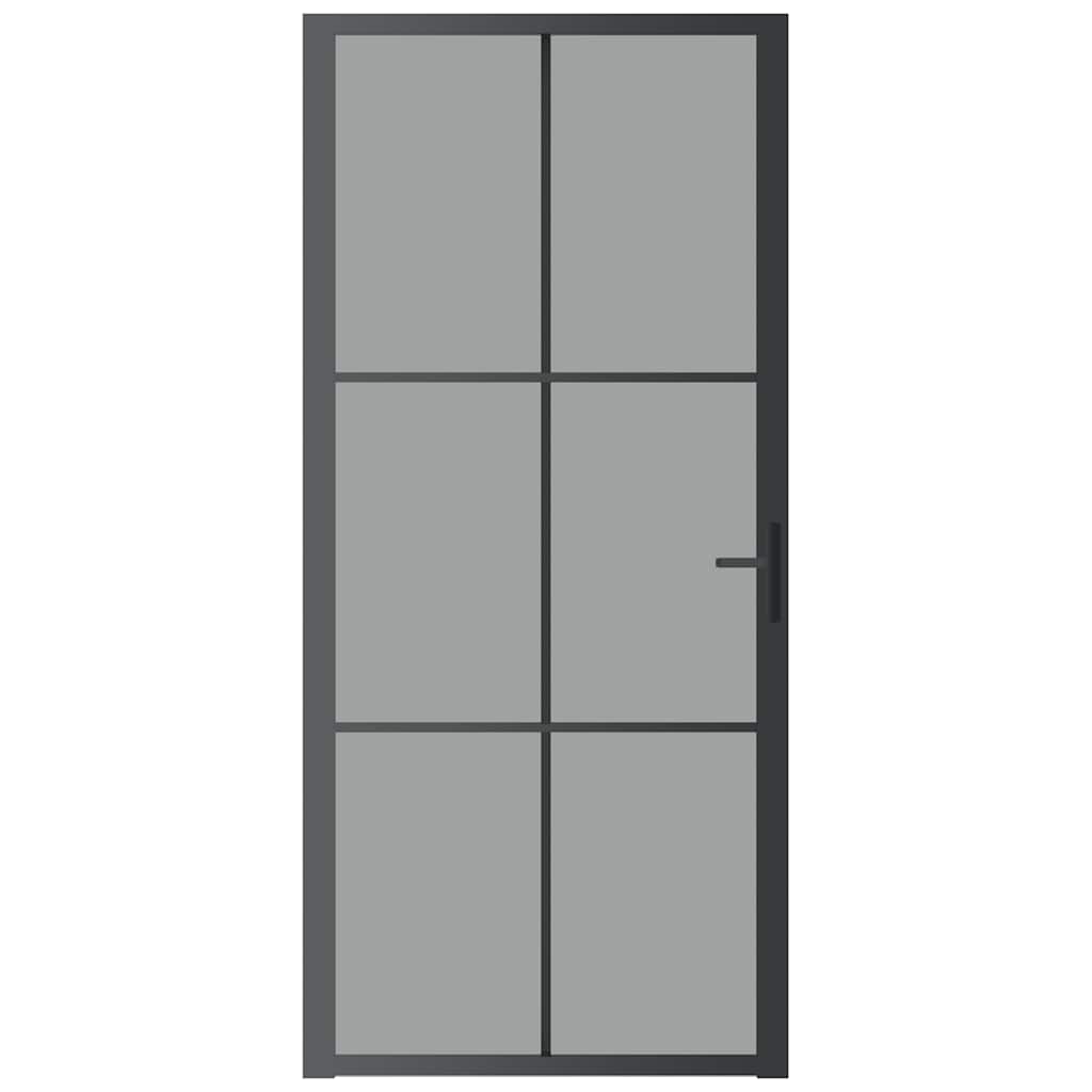 Innerdør 93x201,5 cm svart ESG glass og aluminium