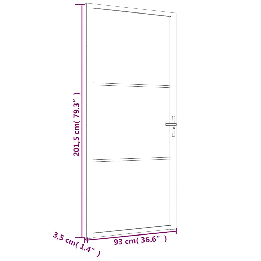 Innerdør 93x201,5 cm hvit ESG glass og aluminium