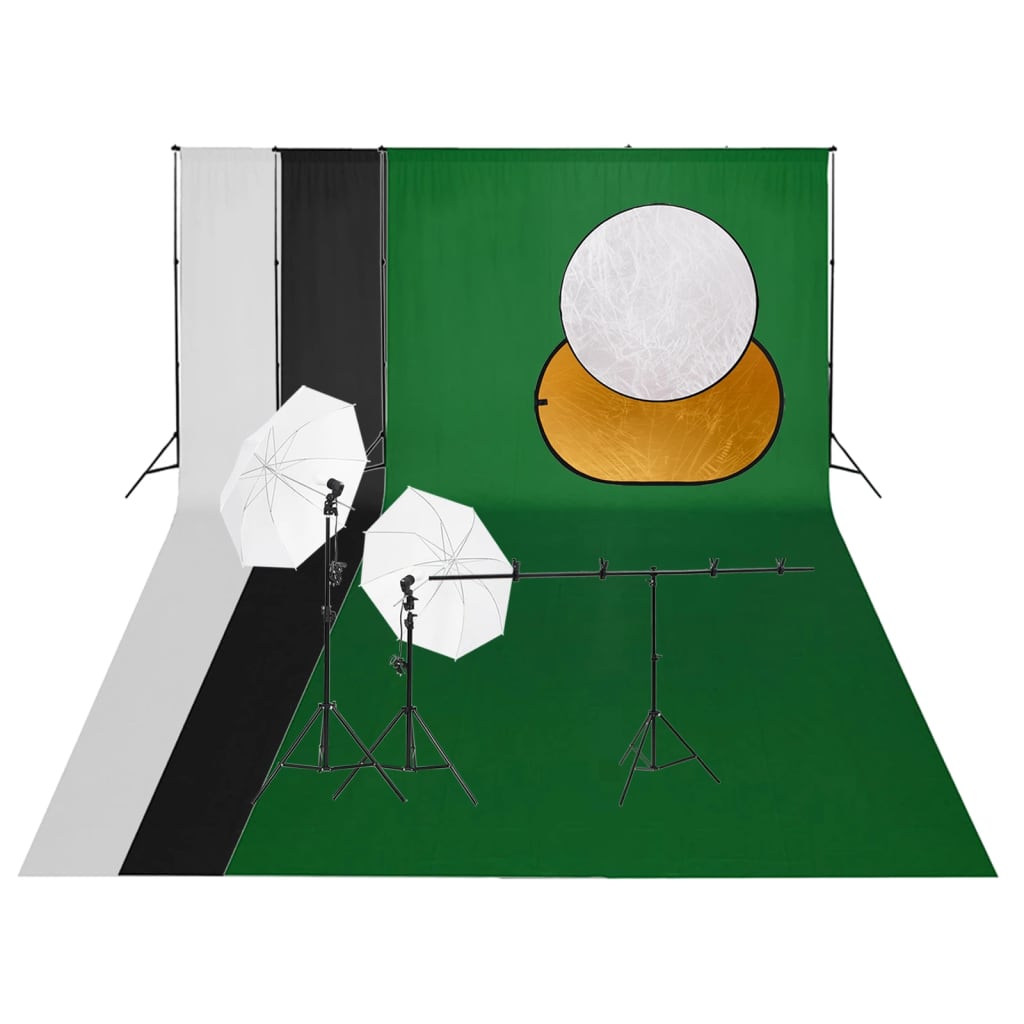 Fotostudiosett med lyssett, bakgrunn og reflektor