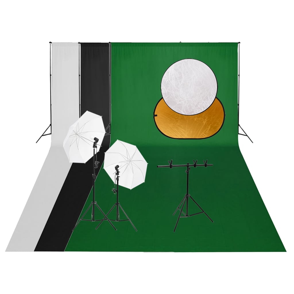 Fotostudiosett med lyssett, bakgrunn og reflektor