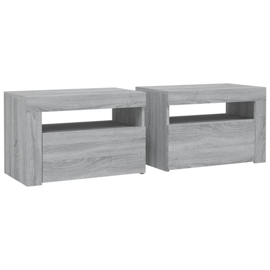 Nattbord 2 stk med LED-lys grå sonoma 60x35x40 cm