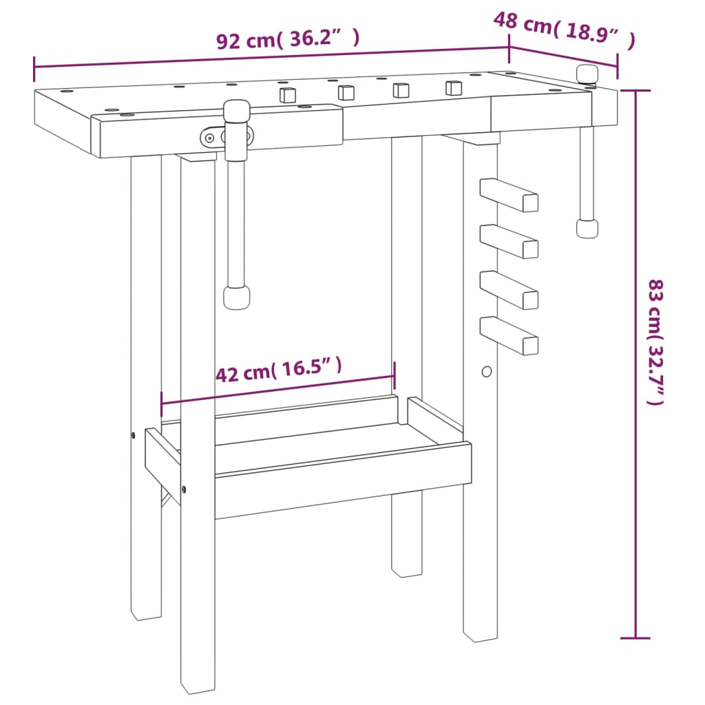 Arbeidsbenk med skrustikker 92x48x83 cm heltre akasie