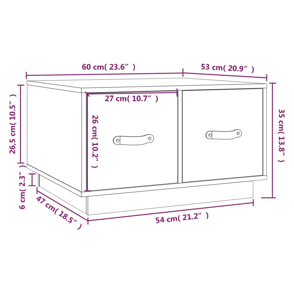 Salongbord 60x53x35 cm heltre furu