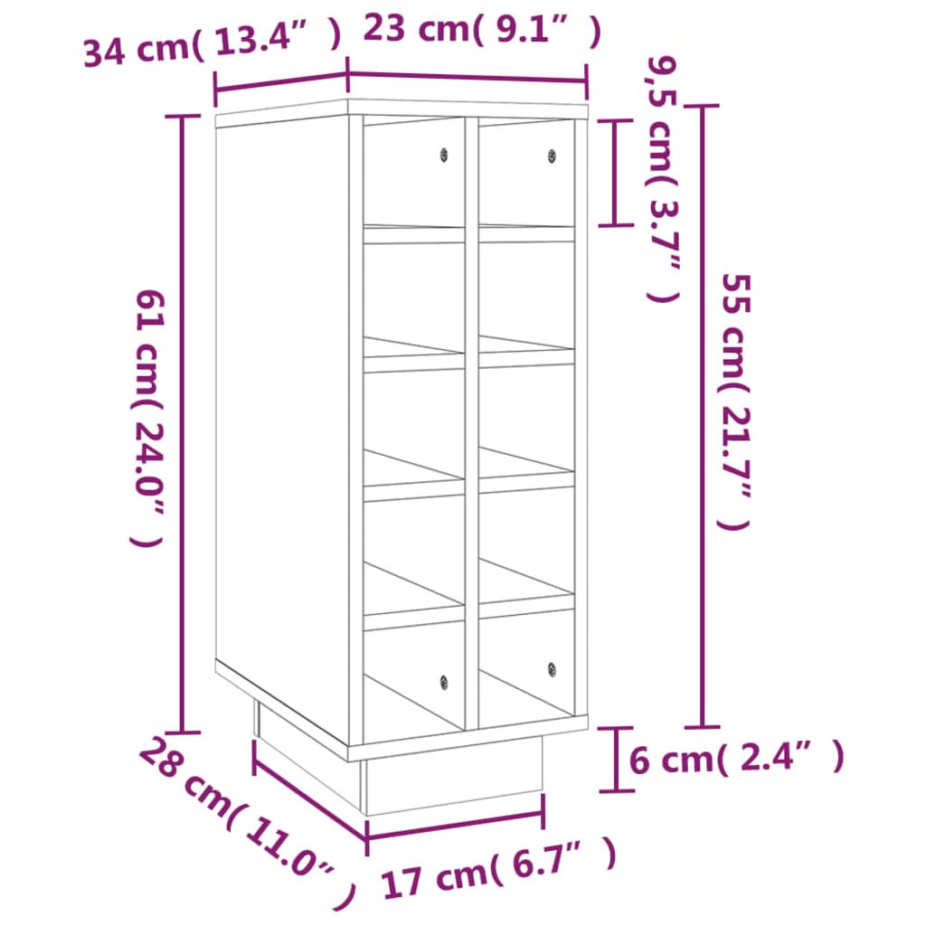 Vinhylle hvit 23x34x61 cm heltre furu