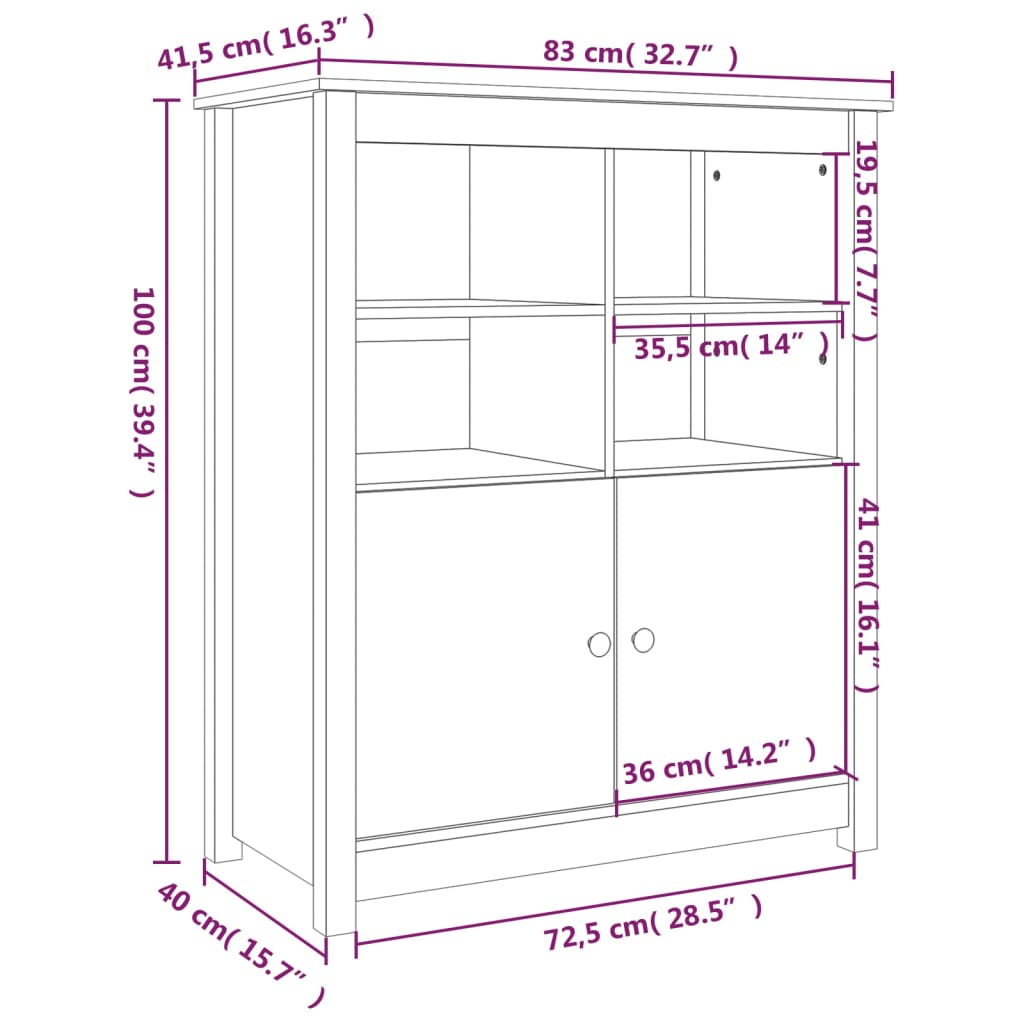 Skjenk svart 83x41,5x100 cm heltre furu