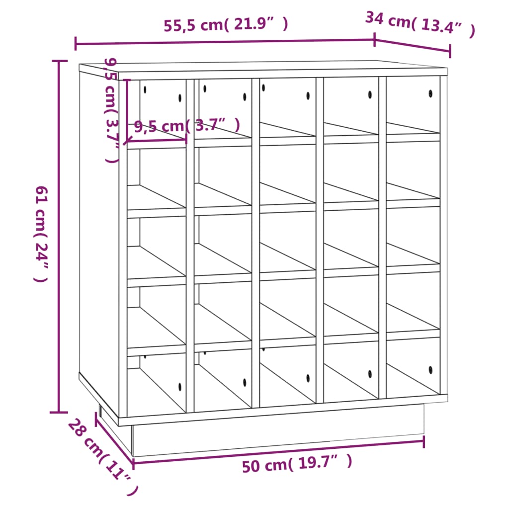 Vinhylle hvit 55,5x34x61 cm heltre furu