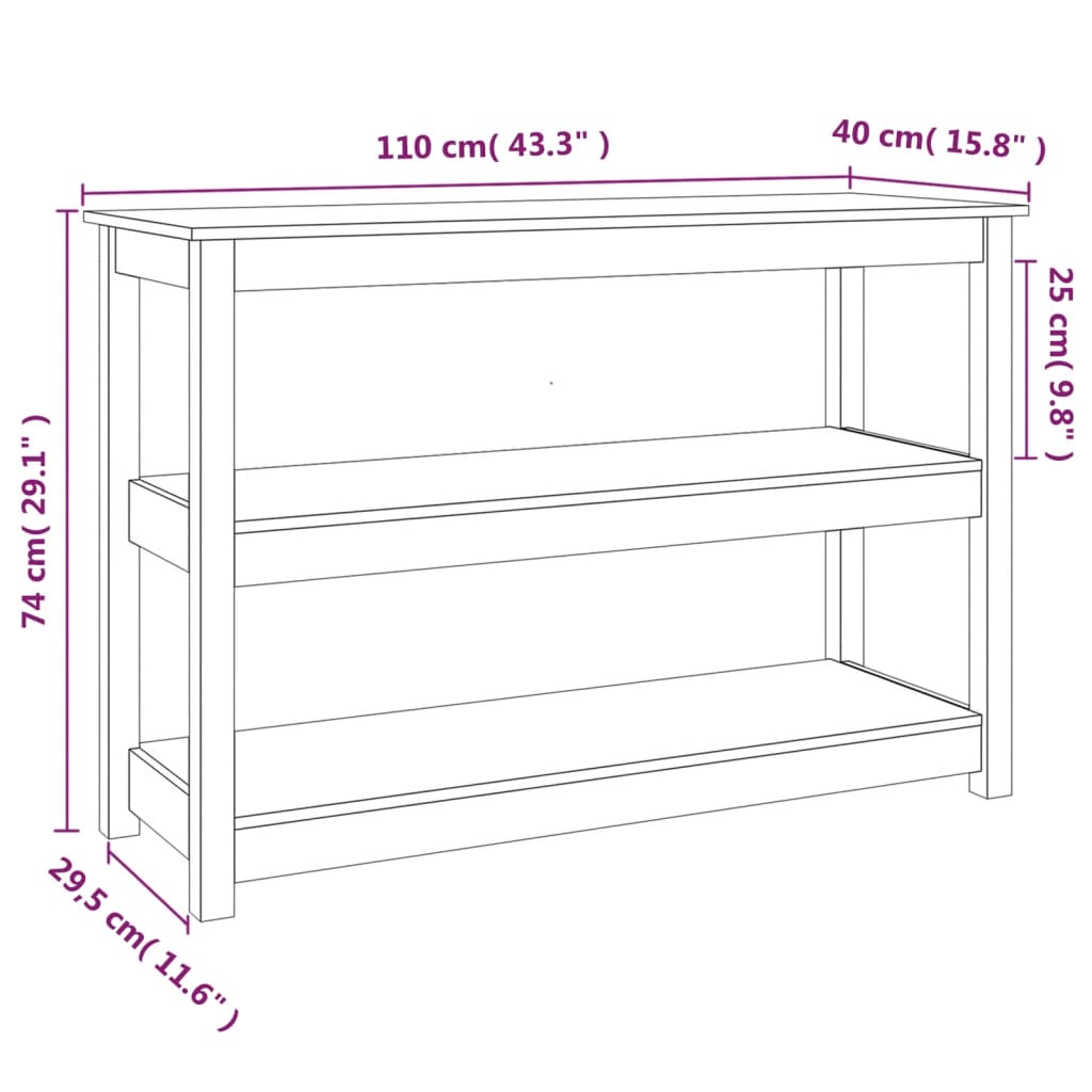 Konsollbord hvit 110x40x74 cm heltre furu
