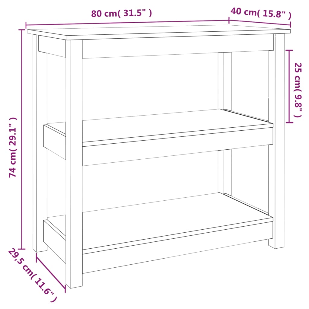 Konsollbord hvit 80x40x74 cm heltre furu vidaXL