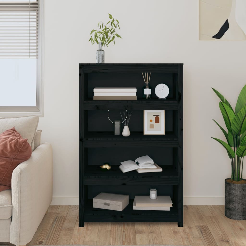 Bokhylle svart 80x35x126 cm heltre furu