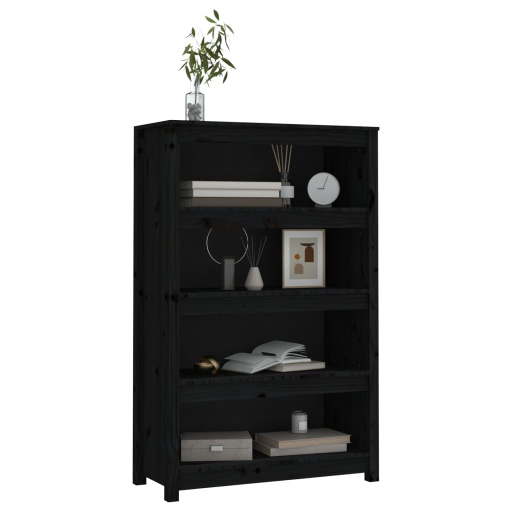 Bokhylle svart 80x35x126 cm heltre furu