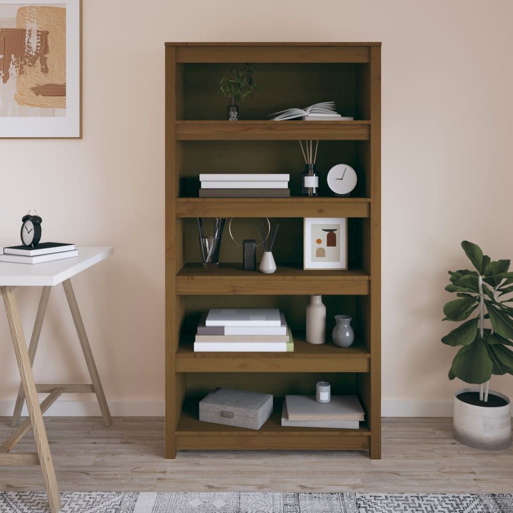 Bokhylle honningbrun 80x35x154 cm heltre furu