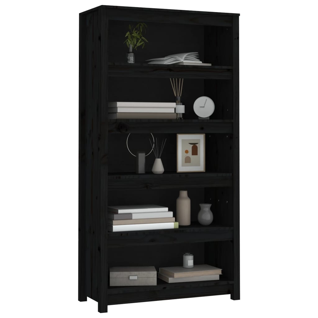 Bokhylle svart 80x35x154 cm heltre furu