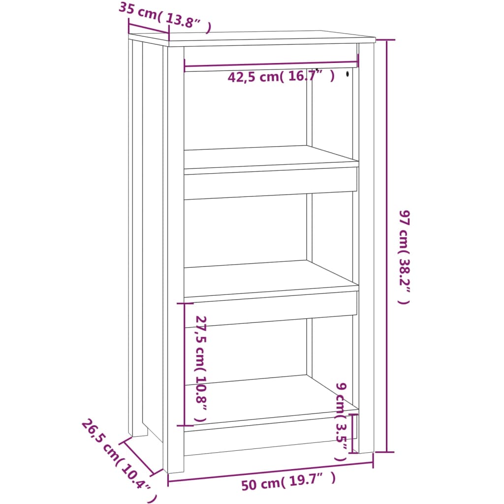 Bokhylle svart 50x35x97 cm heltre furu