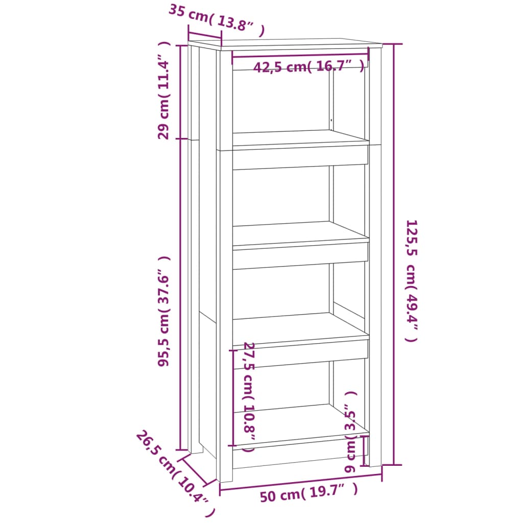 Bokhylle svart 50x35x125,5 cm heltre furu