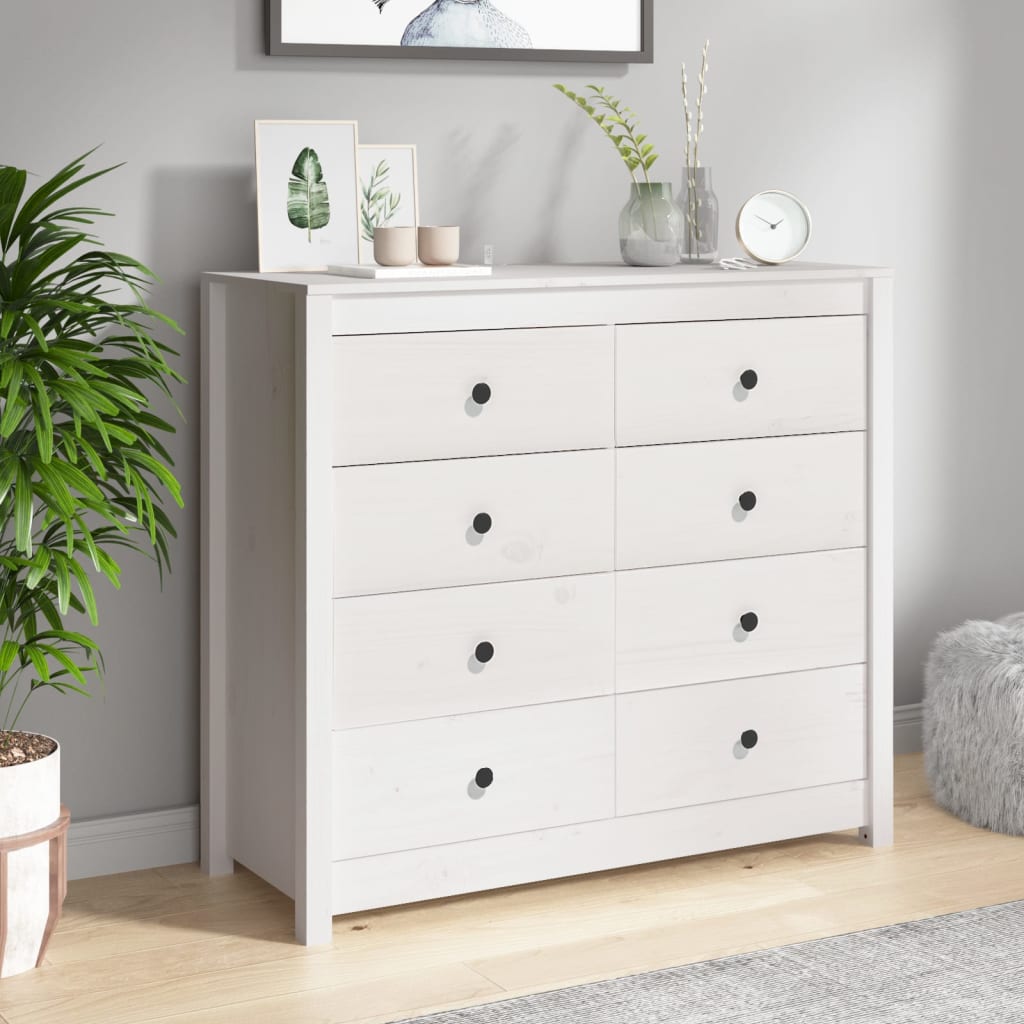 Sideskap hvit 100x40x90 cm heltre furu