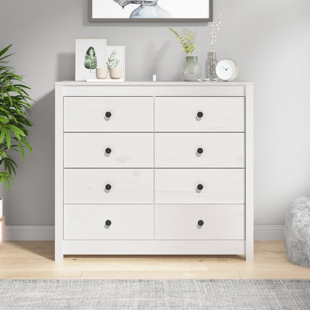 Sideskap hvit 100x40x90 cm heltre furu