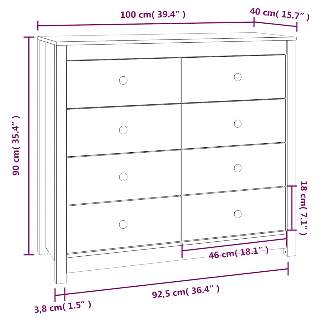 Sideskap grå 100x40x90 cm heltre furu