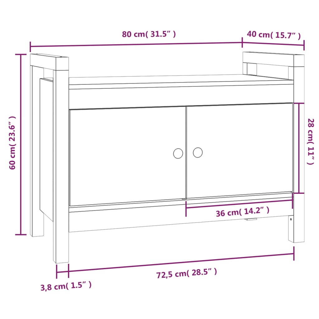 Gangbenk 80x40x60 cm heltre furu